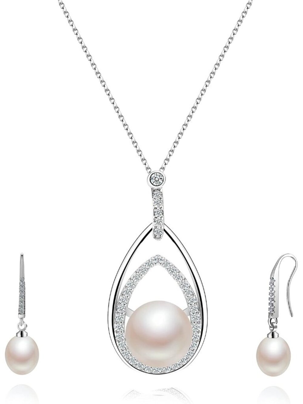 Timeless Pearls: Bridal Sterling Silver Necklace & Earrings Set